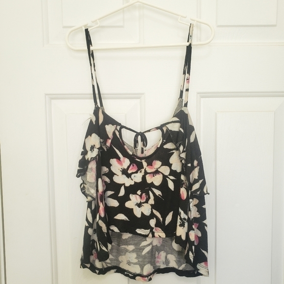 Kimchi Blue Black and Pink Floral Crop Top Size XS - Picture 5 of 5